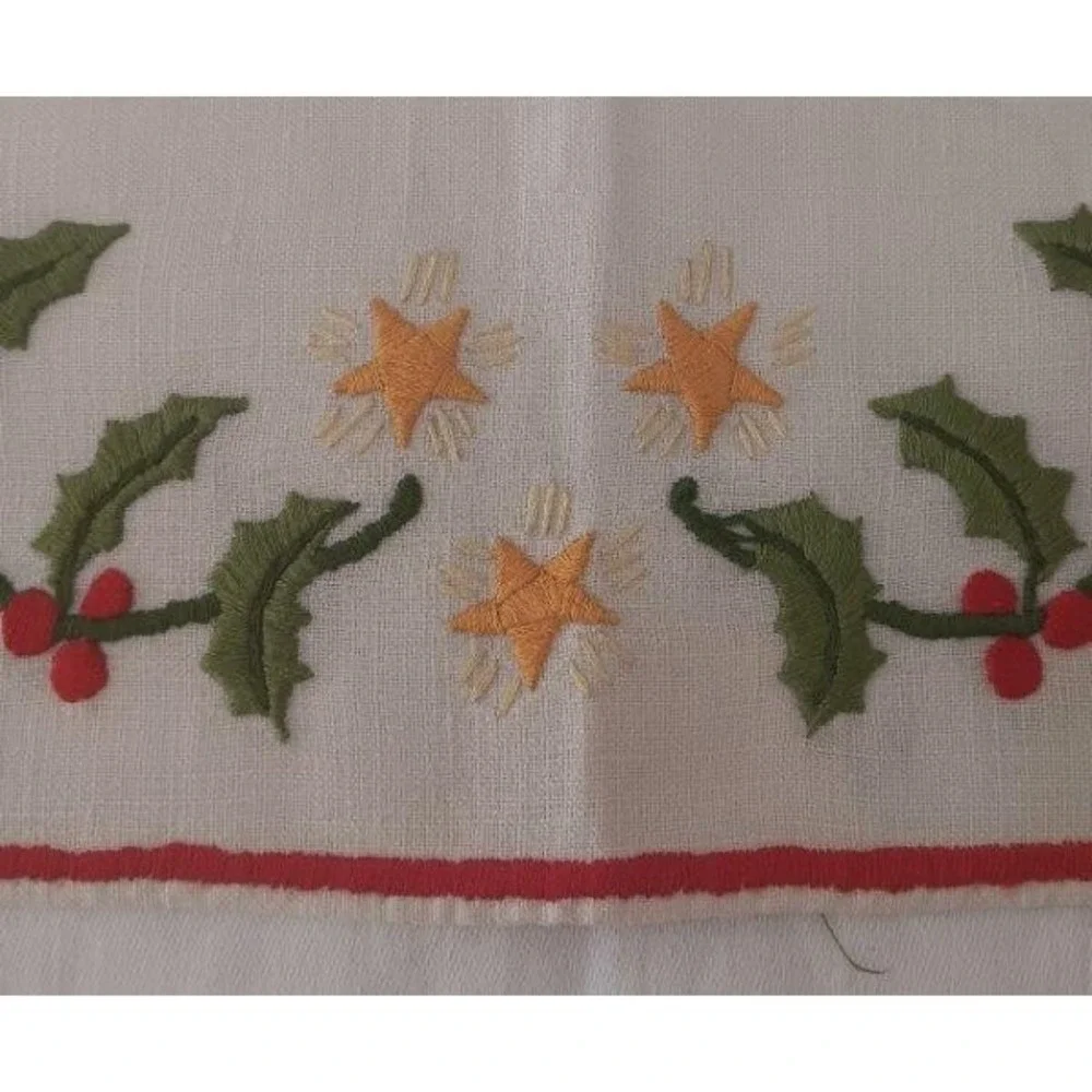 Vintage Scandinavian Embroidered Table Runner Christmas Gnome Holly Berry - Picture 4 of 6
